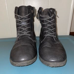 Grey pleather combat boot